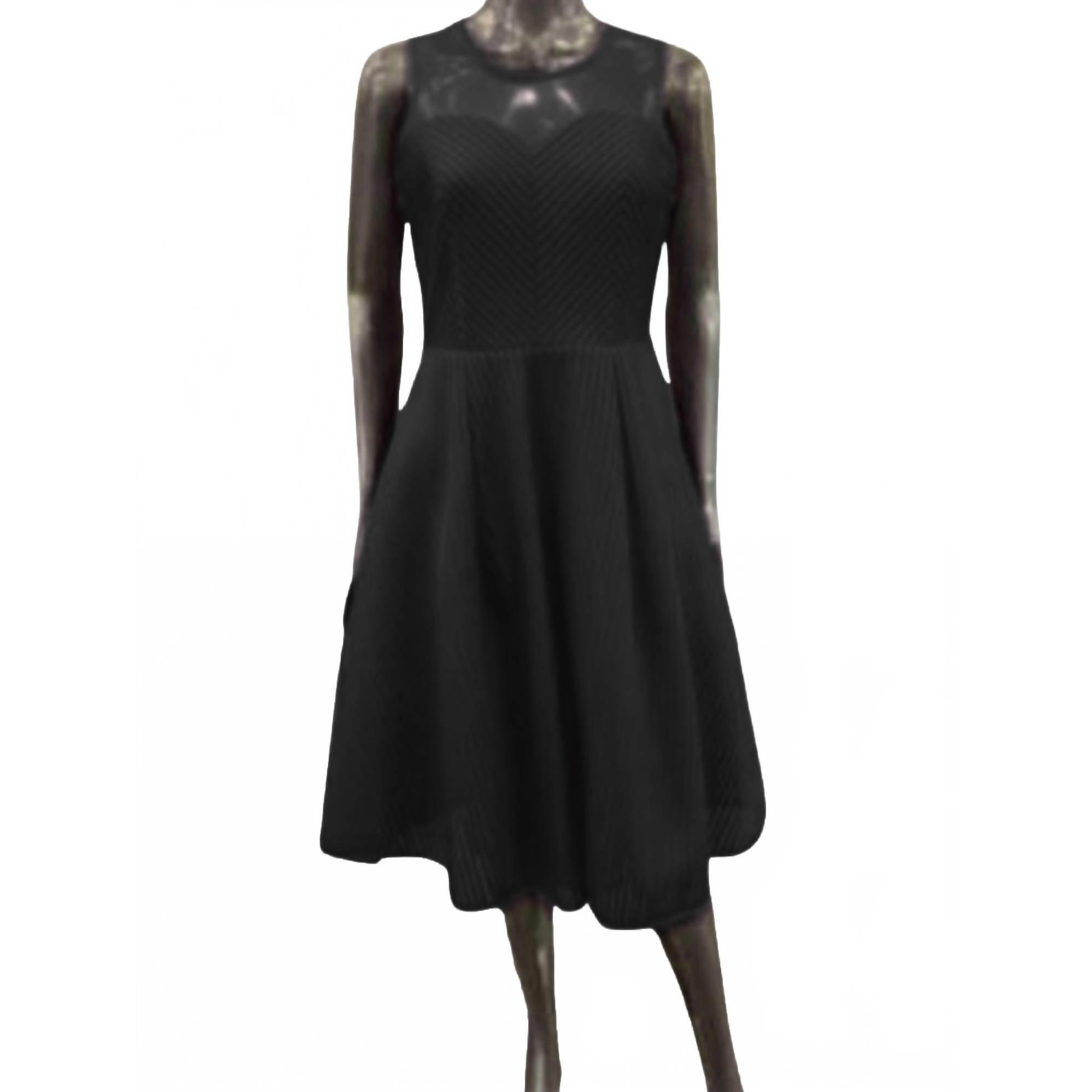 New Gracia Womans Stripe Mesh Cocktail Dress In Black